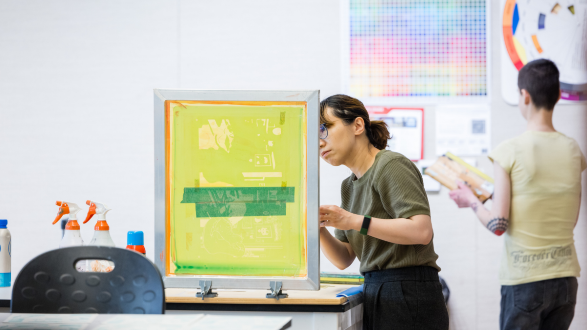 Art students working in classroom