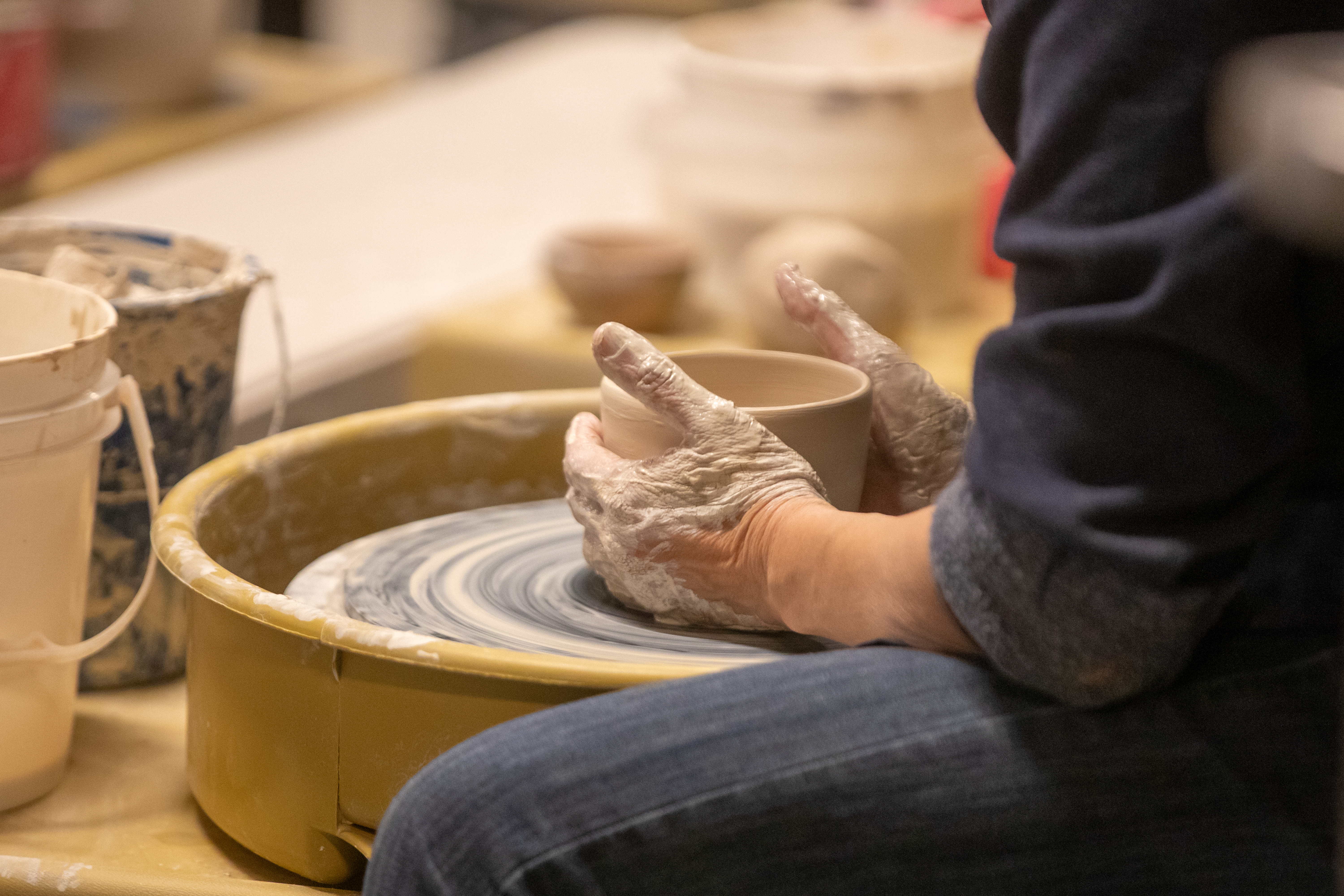 Art student working on ceramics