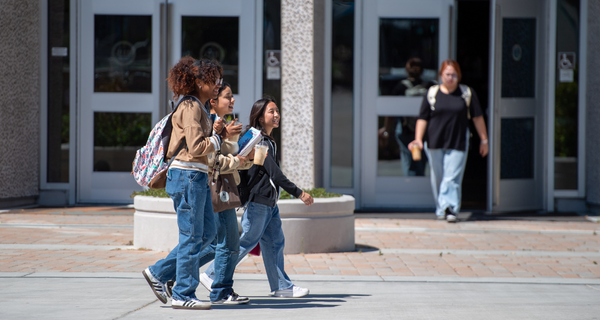 Students walking across campus