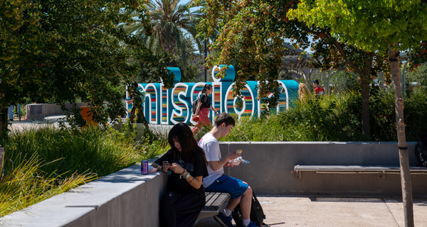 Students walking and studying