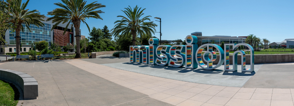 Mission College sign at angle