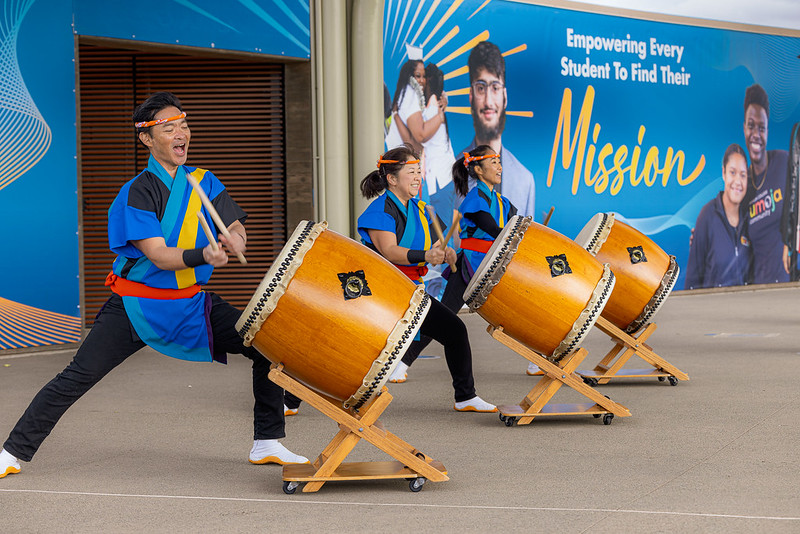 Students playing drums Students playing drums